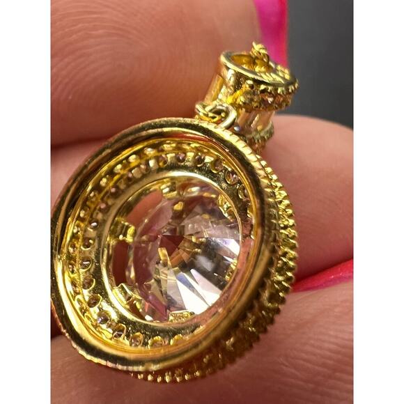 Signed FZN gold over Sterling CZ halo pendant and chain necklace - Picture 9 of 9